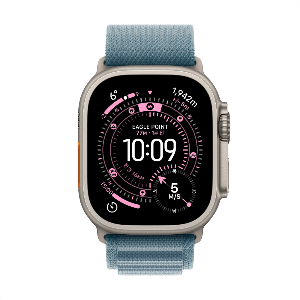 애플 애플워치 울트라 3 셀룰러 내추럴 티타늄, 49mm, 라이트블루 알파인 루프 L