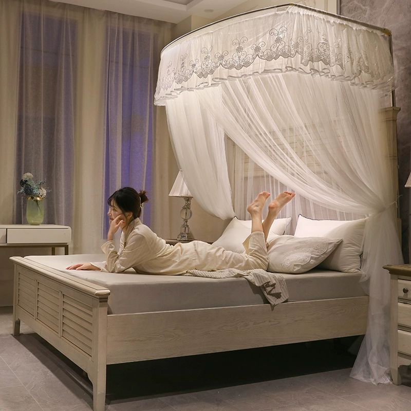 공주 침대 캐노피 가리개 럭셔리 침실 방충망 인테리어 여름 여아방 만들기 화관-화이트 두꺼운 합금 스탠드 안정적 1.2m 120x길이 200x높이 - 상세 이미지 5