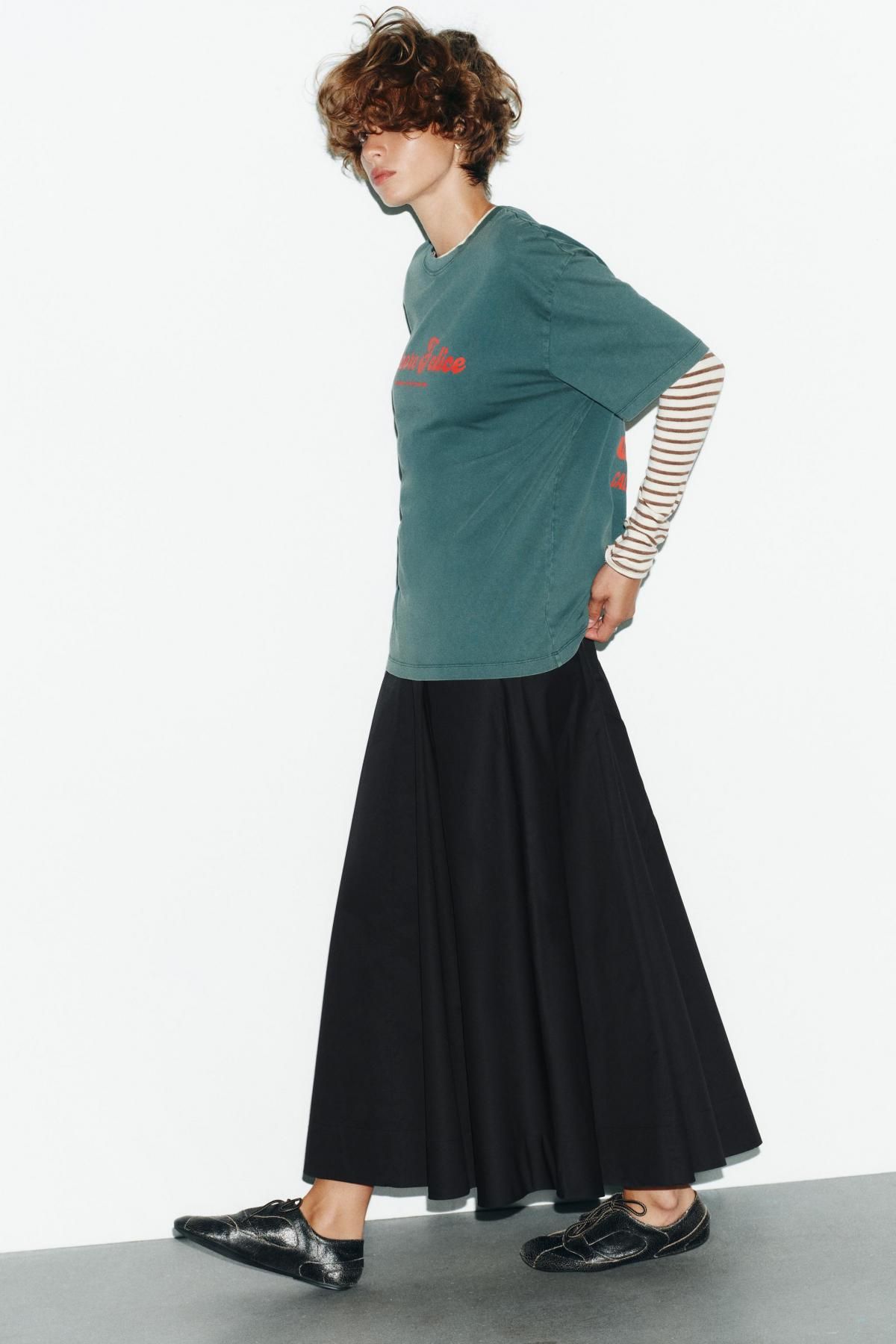 자라 트렌디 레터링 오버핏 반팔 티셔츠 0085/844 GREEN - 상세 이미지 4