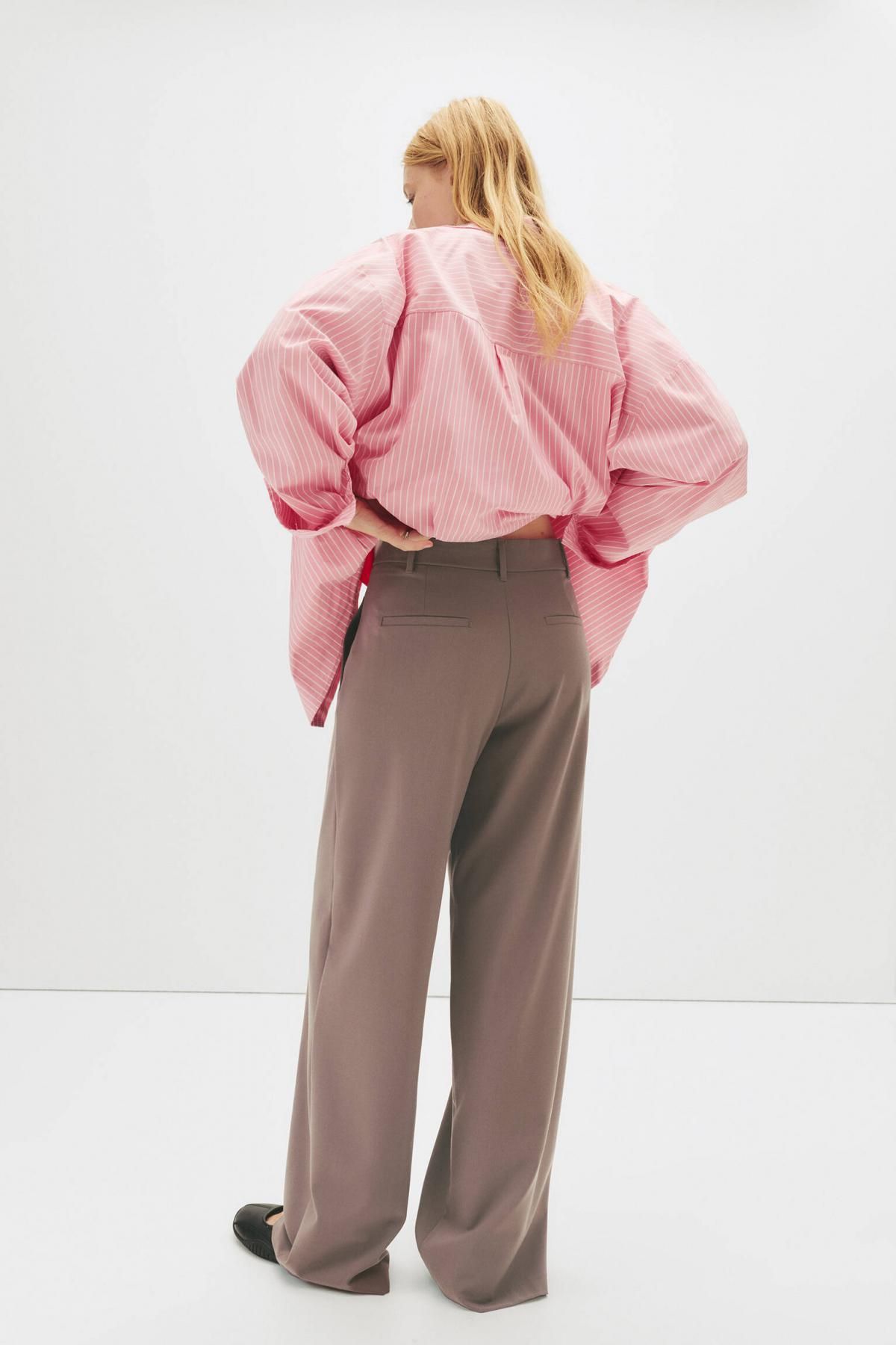 풀앤베어 플리츠 테일러드 와이드 팬츠 7675/350 BROWN - 상세 이미지 4