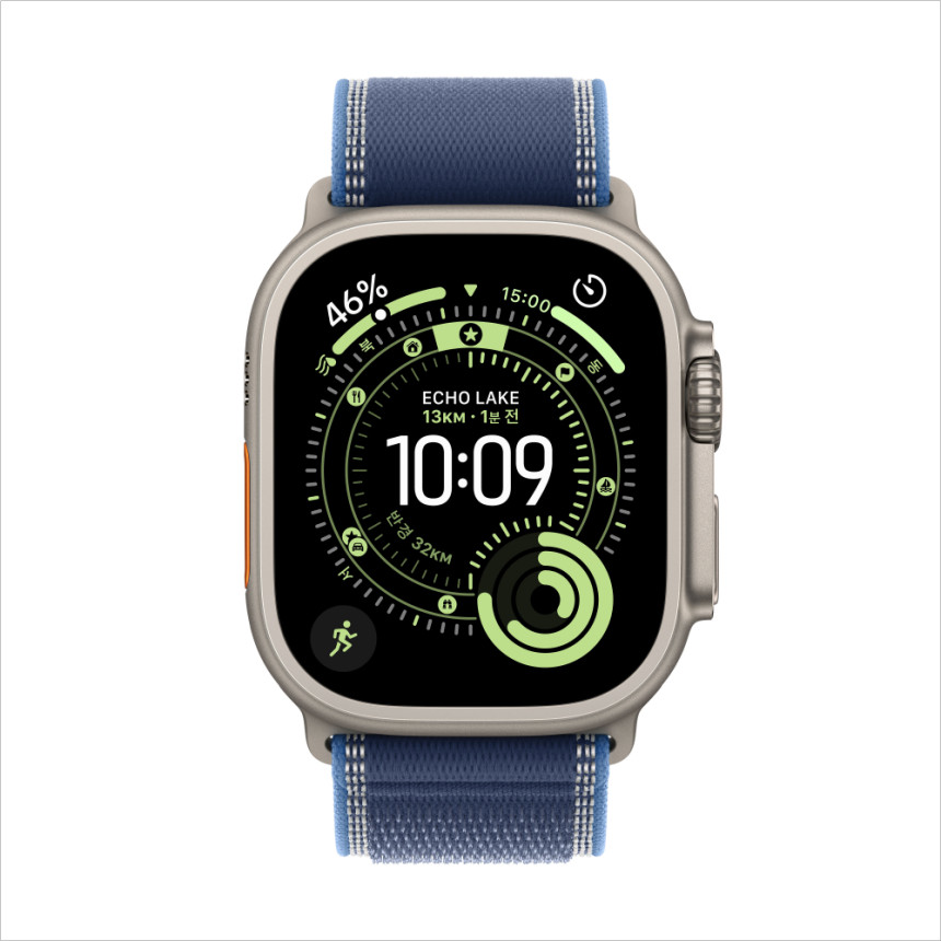 애플 애플워치 울트라 3 셀룰러 내추럴 티타늄, 49mm, 블루 트레일 루프 S/M