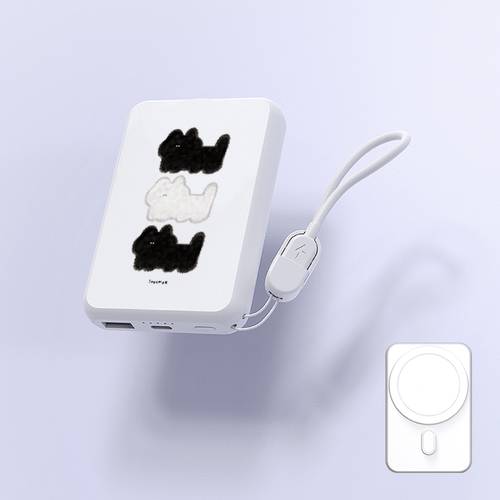 캐릭터 디자인 맥세이프 보조배터리 10000mAh 스트랩 케이블 메탈플레이트링 - 상세 이미지 3