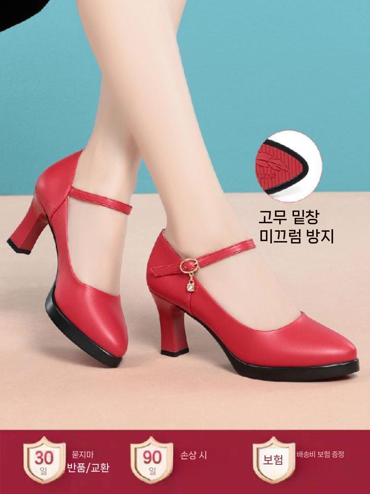 댄스화 스포츠댄스 재즈 공연 굽높은 슈즈 구두 사교 레드 7cm 36 - 상세 이미지 3