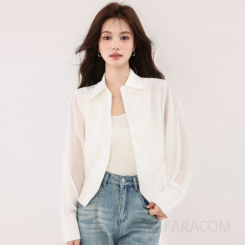 여성 프렌치 스티칭 셔츠 구김없는 긴팔 블라우스 하이엔드 디자인 배트 슬리브 스타일 데일리룩 가을 패션 - 상세 이미지 3