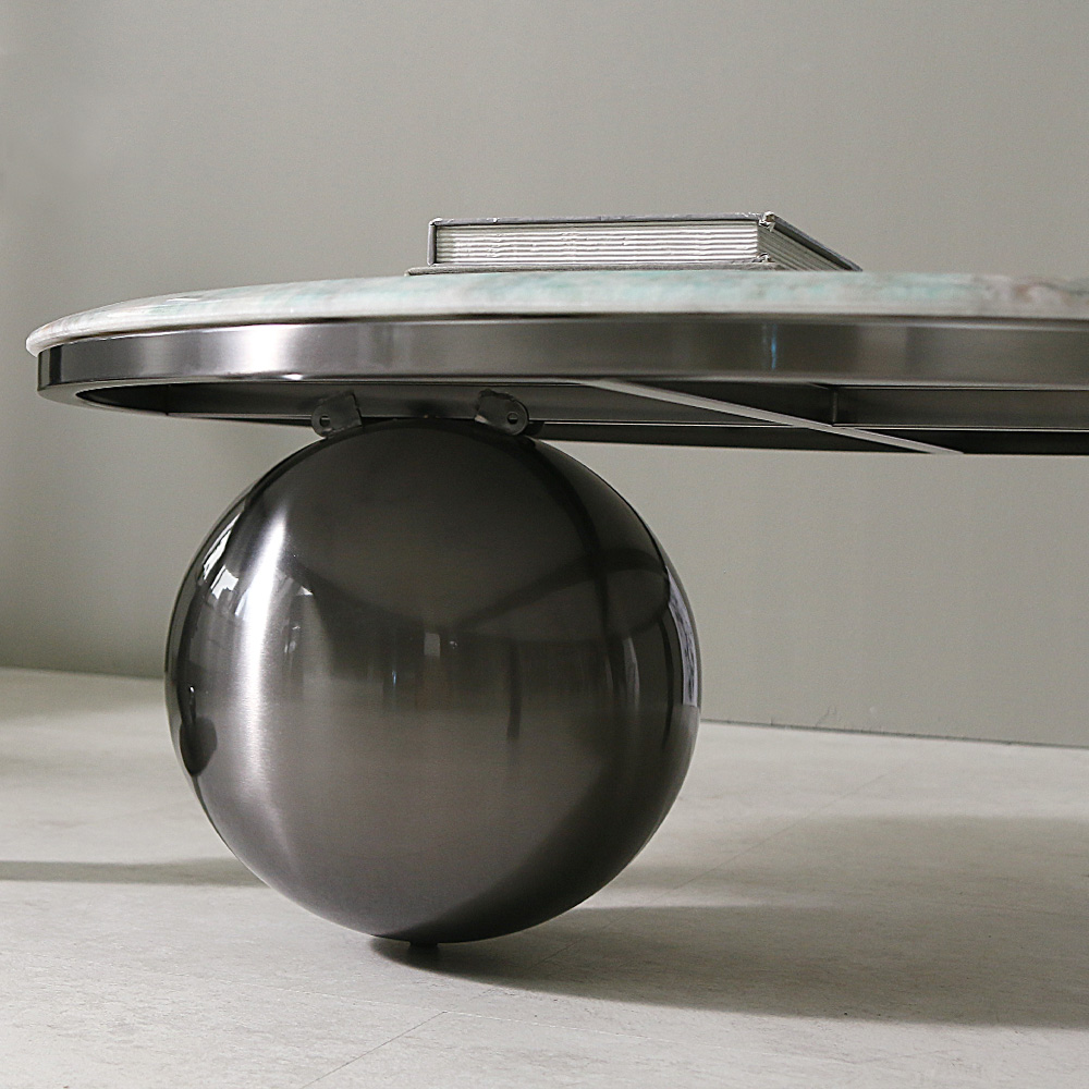 스코나 마키아 대리석 스텐 스틸 원형 듀얼 거실 소파 테이블 L