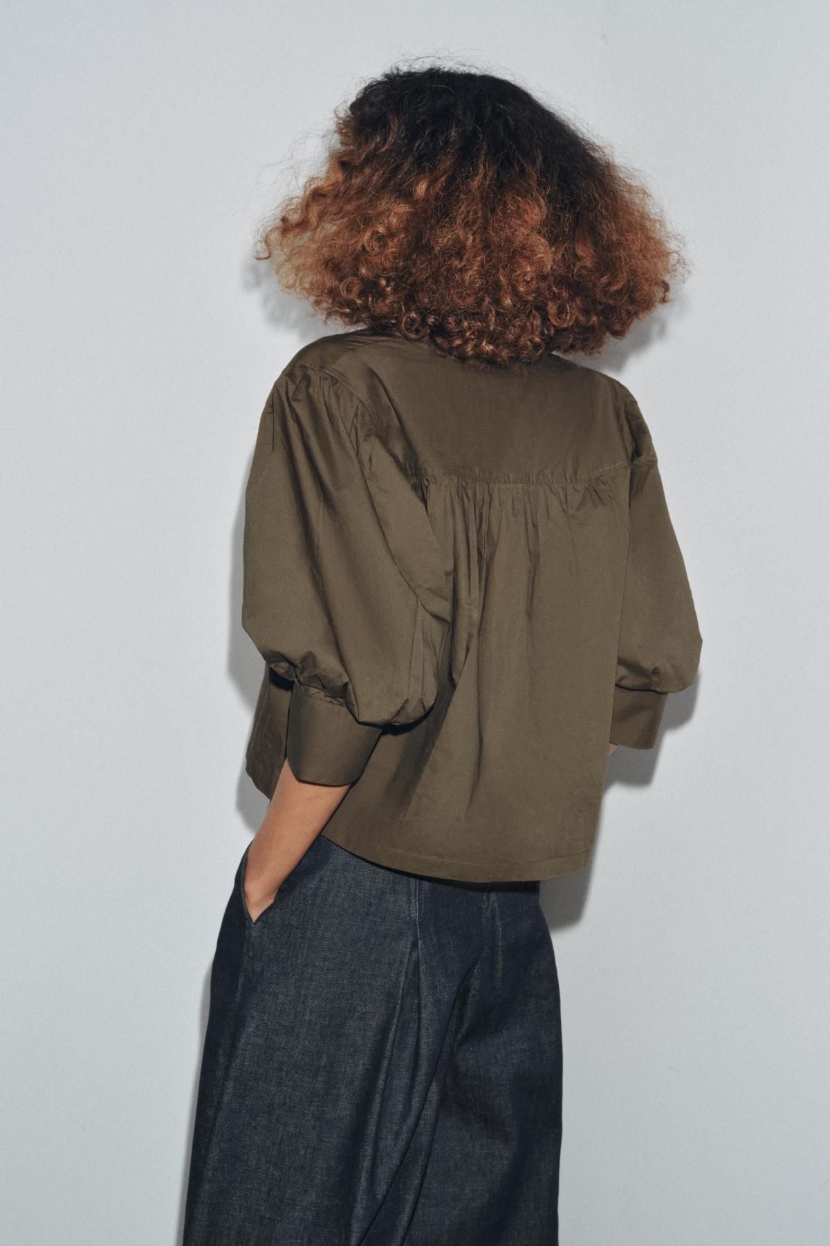 자라 트렌디 퍼프소매 코튼 포플린 반팔 셔츠 2731/082 KHAKI - 상세 이미지 5
