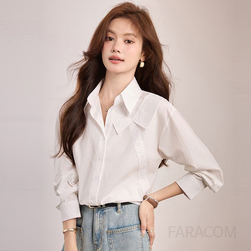 여성 코튼 긴팔 셔츠 화이트 캐주얼 오버핏 가을용 구김없는 디자인 데일리 착용감 편안한 스타일 - 상세 이미지 2
