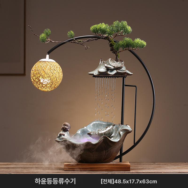 물흐르는분수 실내 도자기 분수대 거실 사무실 인테리어장식 개업선물 무드등 천연가습기 연꽃 등나무 조명-명상하는 작은 스님 이미지 8