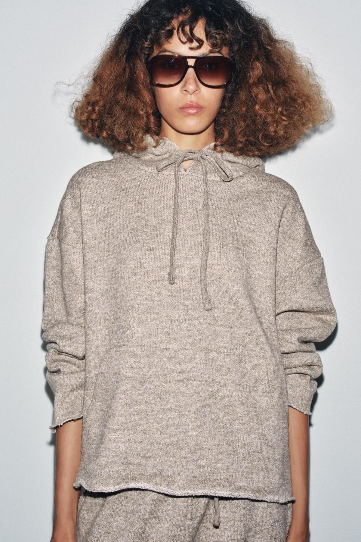 자라 루스핏 라운드넥 러스틱 후드 스웨트셔츠 1223/462 BROWN / TAUPE - 상세 이미지 3
