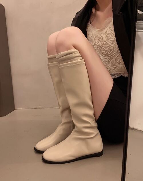 로랑 스웨이드 레더 라운드 낮은굽 사이드 지퍼 롱부츠 - 상세 이미지 3