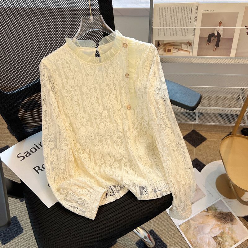 레이스 소재 여성 블라우스 가을 데일리 통근용 가볍고 세련된 디자인 시스루 스타일 우아한 착용감 고급스러운 분위기