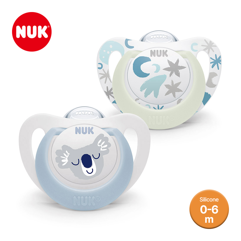 누크 스타 야광 쪽쪽이 2개입 보관케이스 포함 S1 (0-6개월), 블루