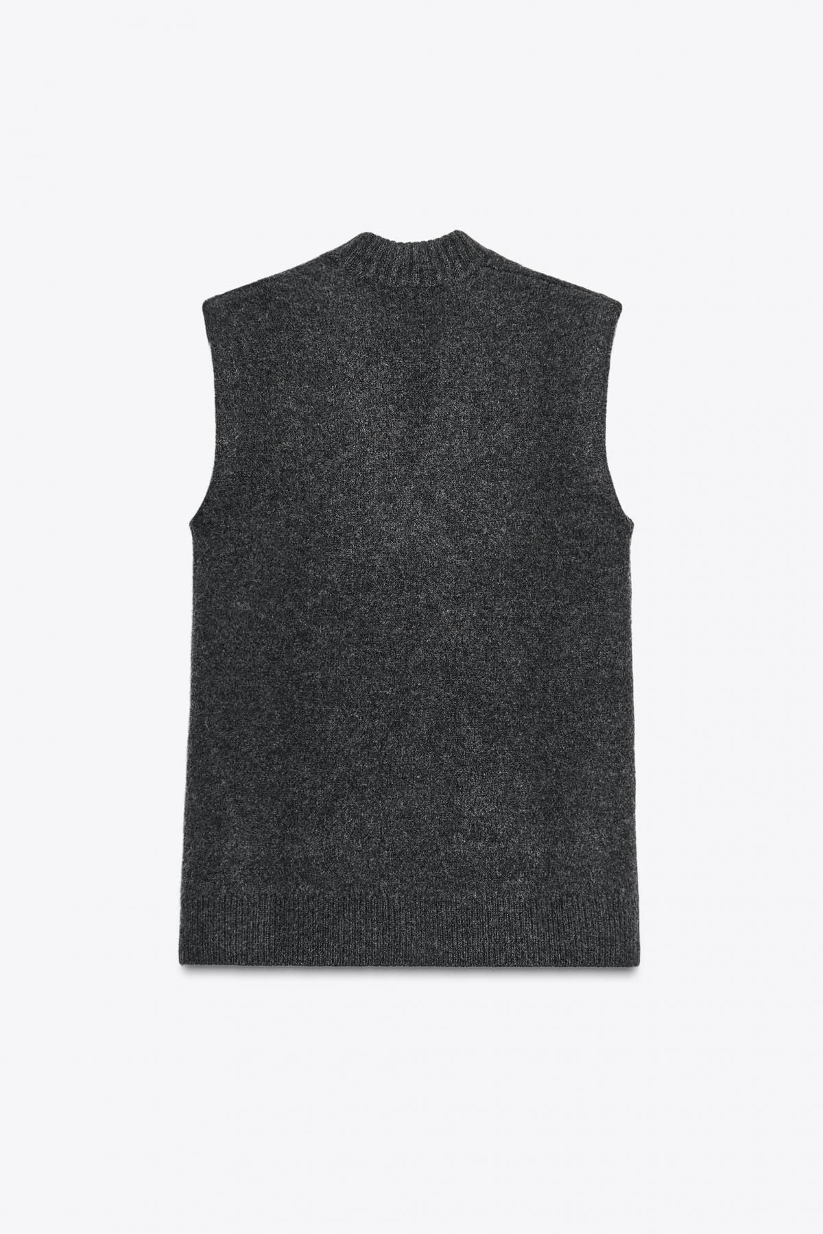 자라 울 브이넥 롱 니트 베스트 5755/103 DARK GREY - 상세 이미지 5