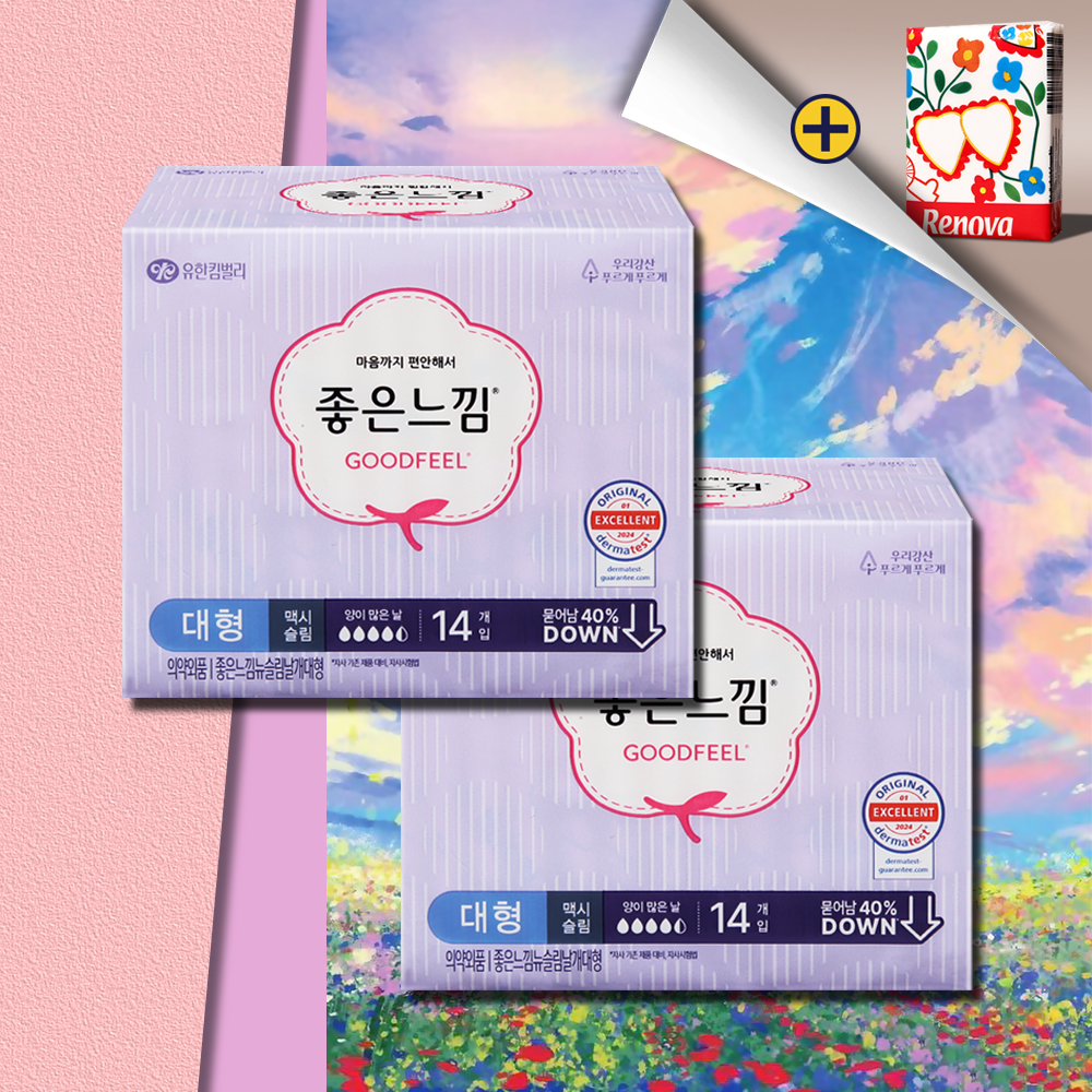 좋은느낌 대형 맥시슬림 생리대 14매 2팩 - 메인 이미지