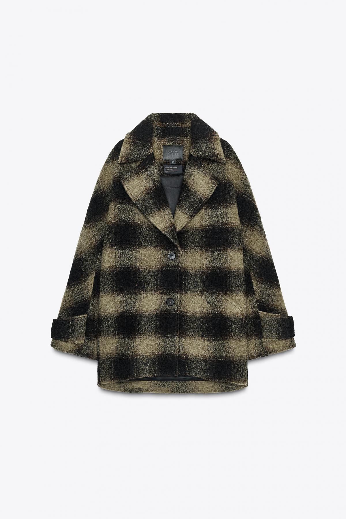 자라 테크니컬 체크 울블렌드 숏 코트 8826/787 BLACK / GREEN - 상품 이미지
