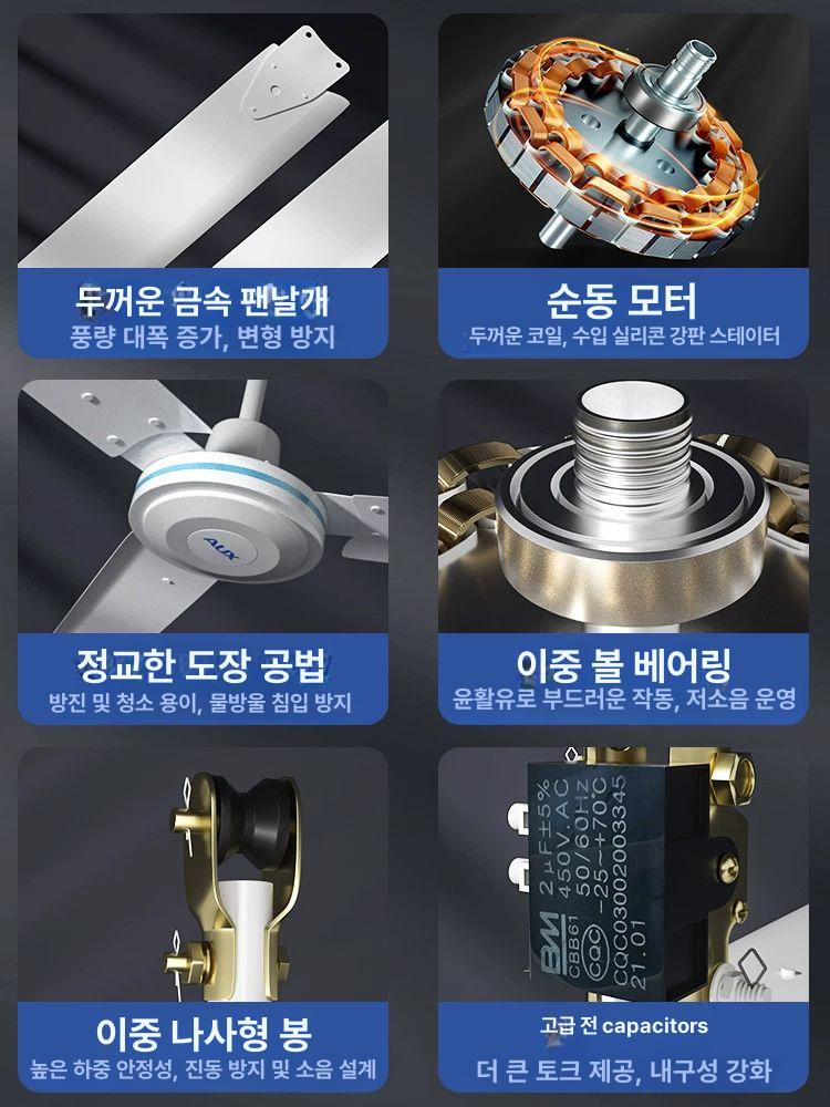 업소용천장선풍기 헬스장 공기순환 천장선풍기 인테리어 직경 업소용 타프팬 리모컨 안방 56인치 무단 조절 1.4m 화이트 - 상세 이미지 5