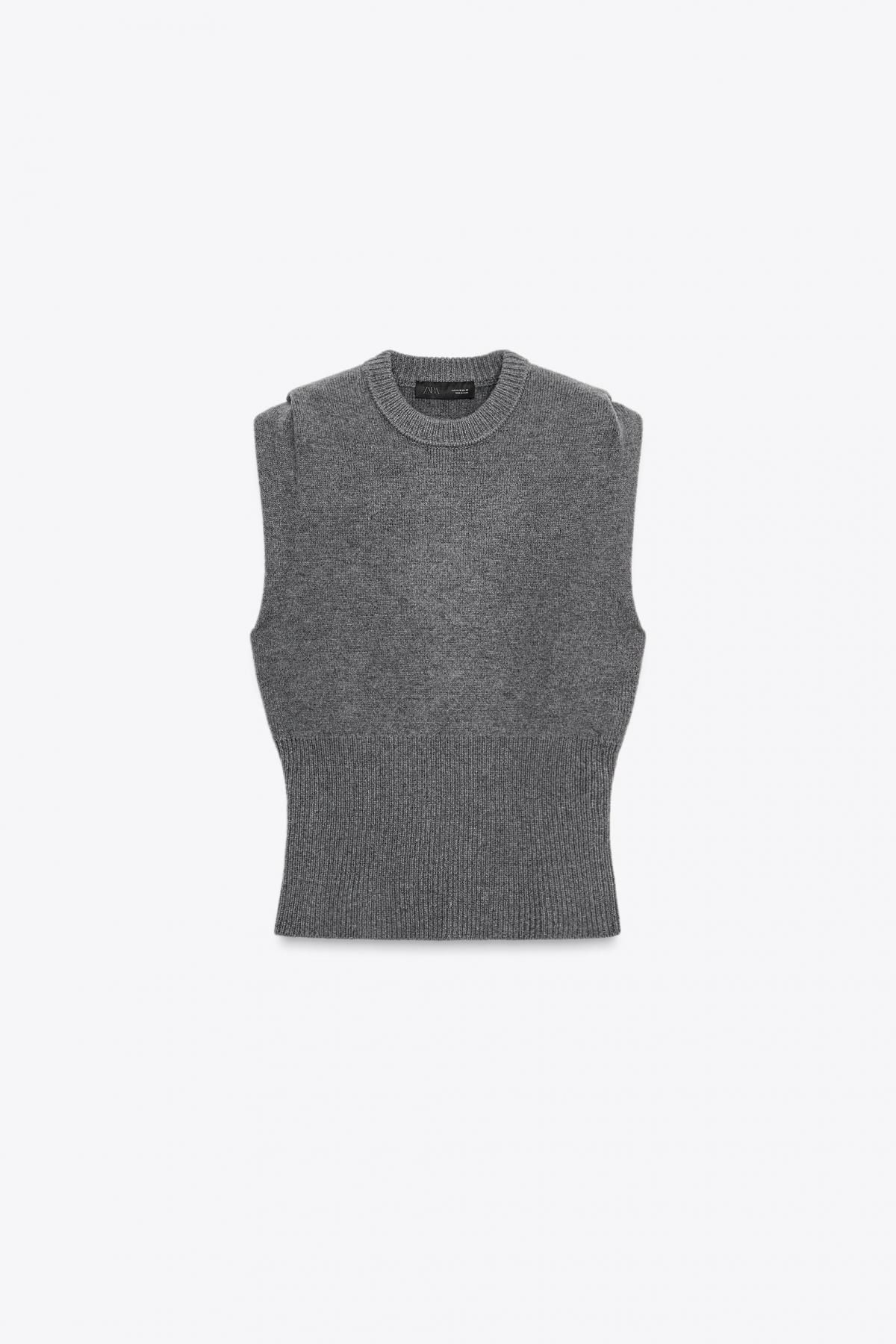 자라 울 블렌드 민소매 숄더 플리츠 니트 탑 5755/105 MID-GREY - 상품 이미지