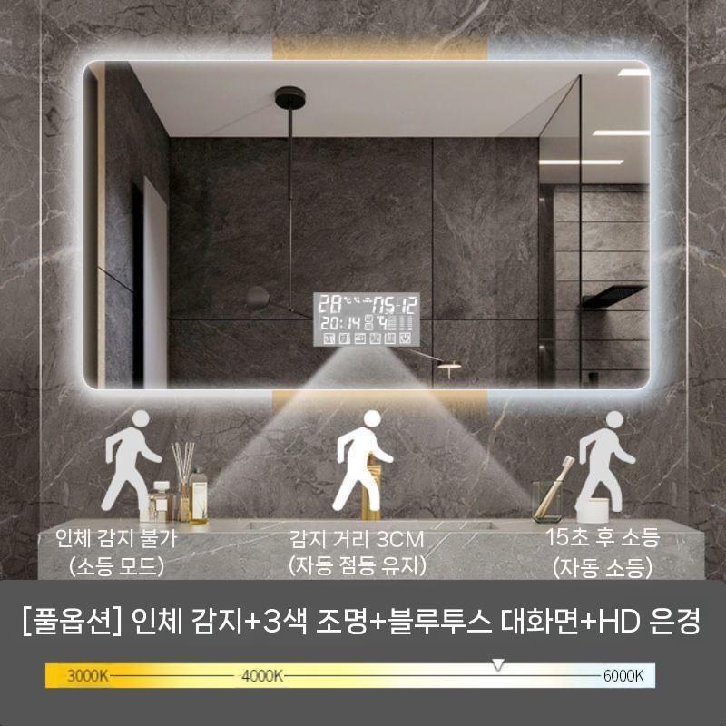 LED세면대 욕실벽걸이 터치 원형 조명 세면대 벽걸이 거울 백색광+리모컨+노터치(백라이트) 400x600mm - 상세 이미지 3