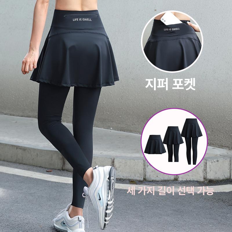 테니스 치마 레깅스 필라테스 여름 프릴 반바지 하이웨스트 플레어 운동복 운동용 투인원 홈트 블랙 숏 스커트 M - 상세 이미지 5