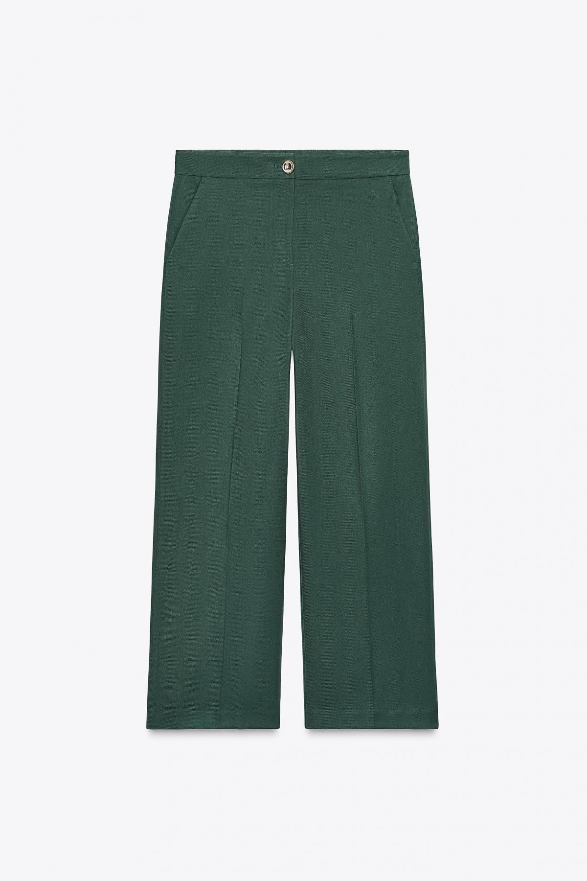 자라 하이웨이스트 와이드 크롭 슬랙스 팬츠 2753/433 DARK GREEN - 메인 이미지