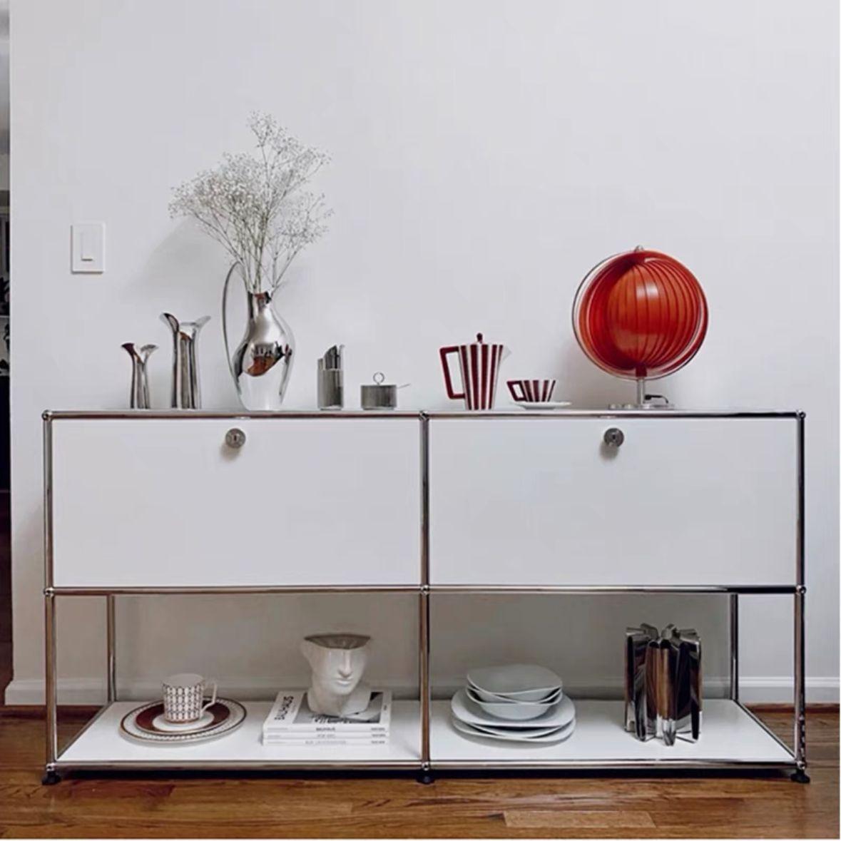 모듈형 철제 수납장 옷장 인테리어 시스템 캐비닛 거실장 화이트 수납장 225x35x105 - 상품 이미지