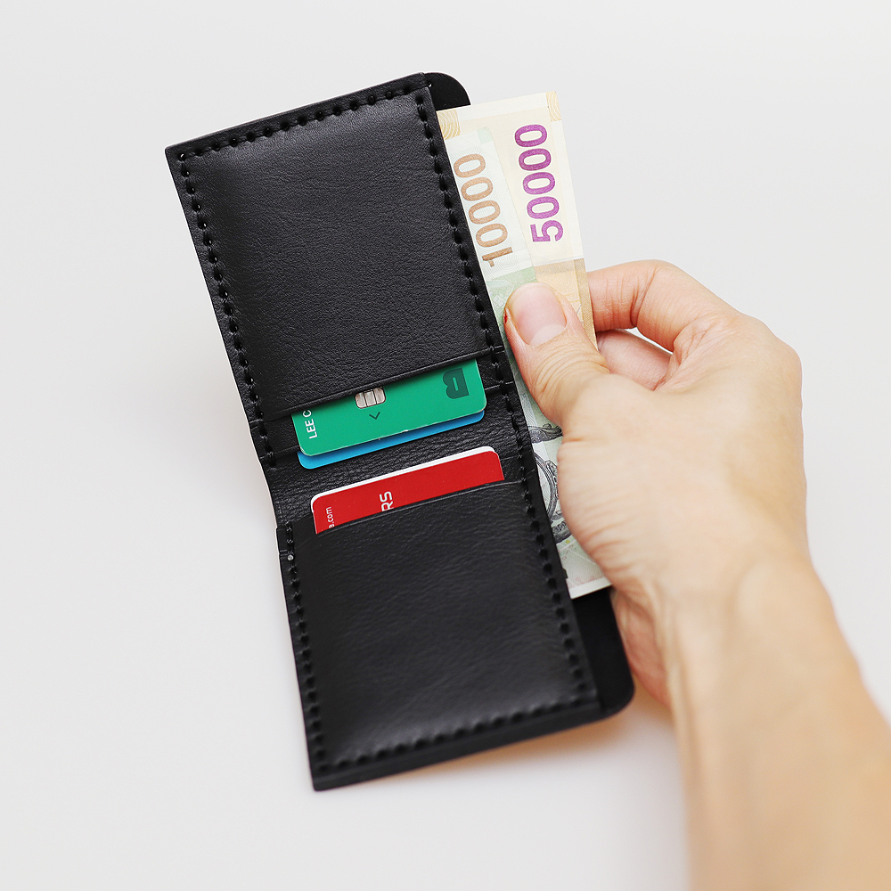 수제 카드 안빠지는 가죽 반지갑 다코타블랙/남자 지갑 - 상품 이미지