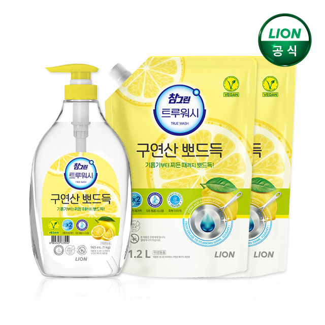 참그린 트루워시 구연산뽀드득 주방세제 1kg 본품+1.2L 리필x2개 - 상품 이미지
