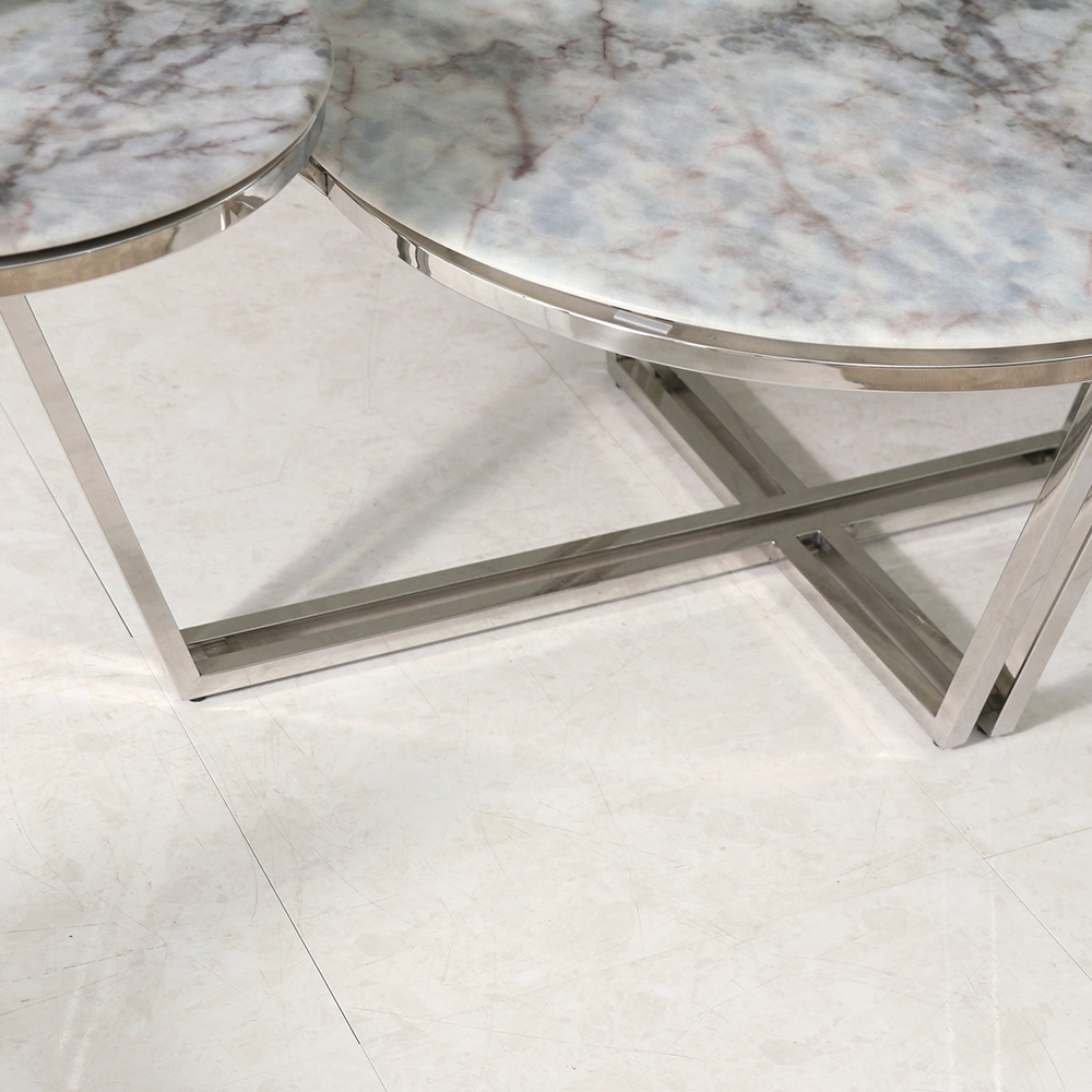 스코나 발레노 원형 듀얼 대리석 스텐 스틸 거실 소파 테이블