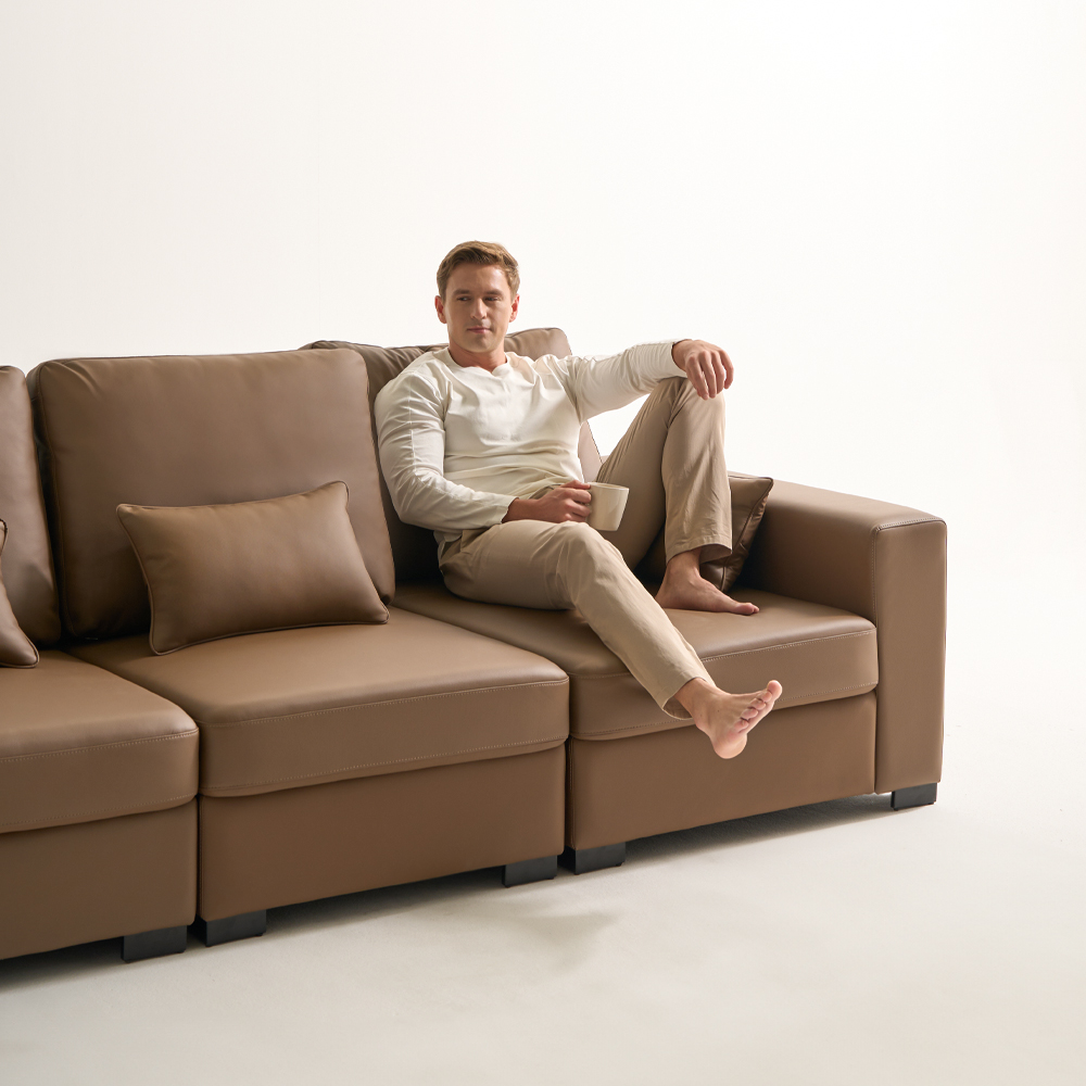 모디온 3인용 쇼파 우형 스윙 가죽쇼파 소파베드