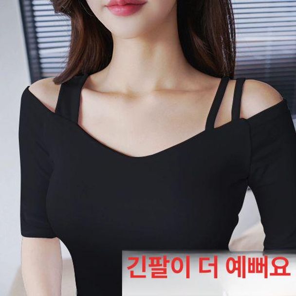 라틴댄스복 끈나시 탑 댄스스포츠 방송 줌바댄스복 밸리댄스복 스포츠댄스 라틴댄스 상의 블랙 5부소매 S - 상세 이미지 2