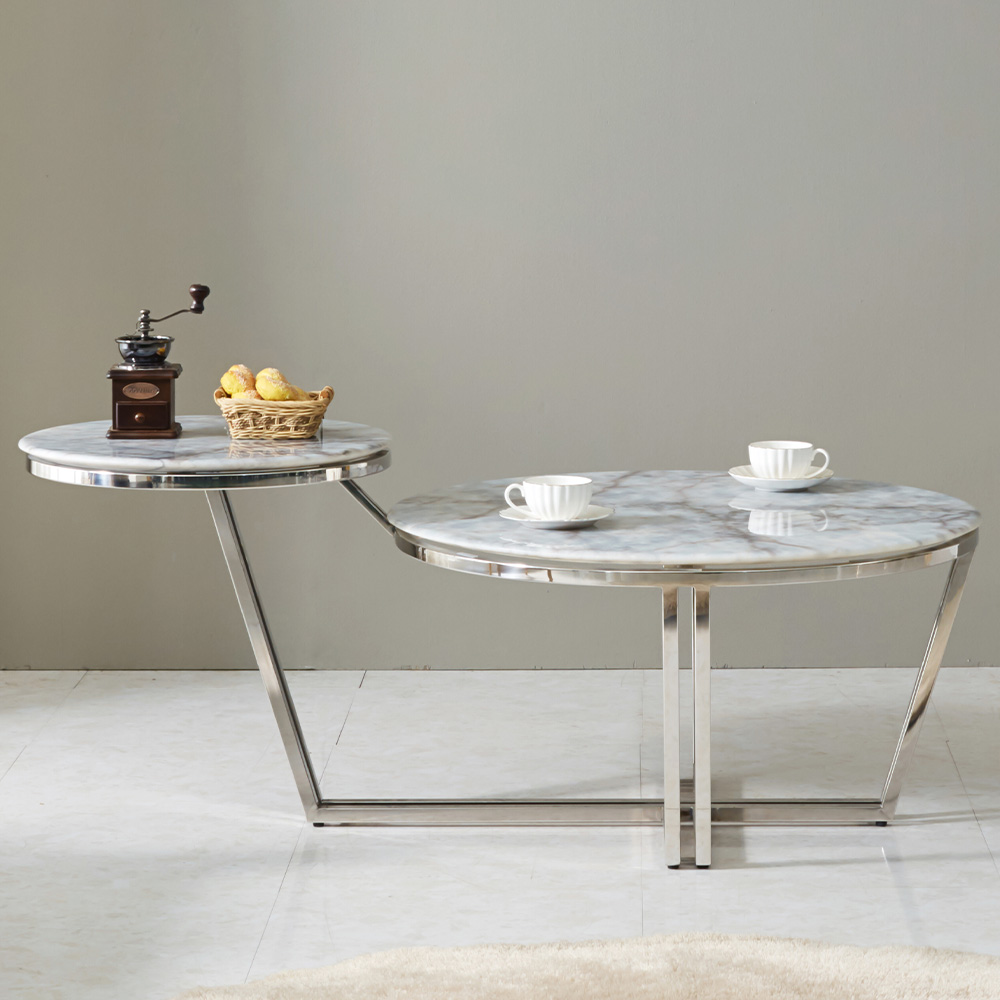 스코나 발레노 원형 듀얼 대리석 스텐 스틸 거실 소파 테이블