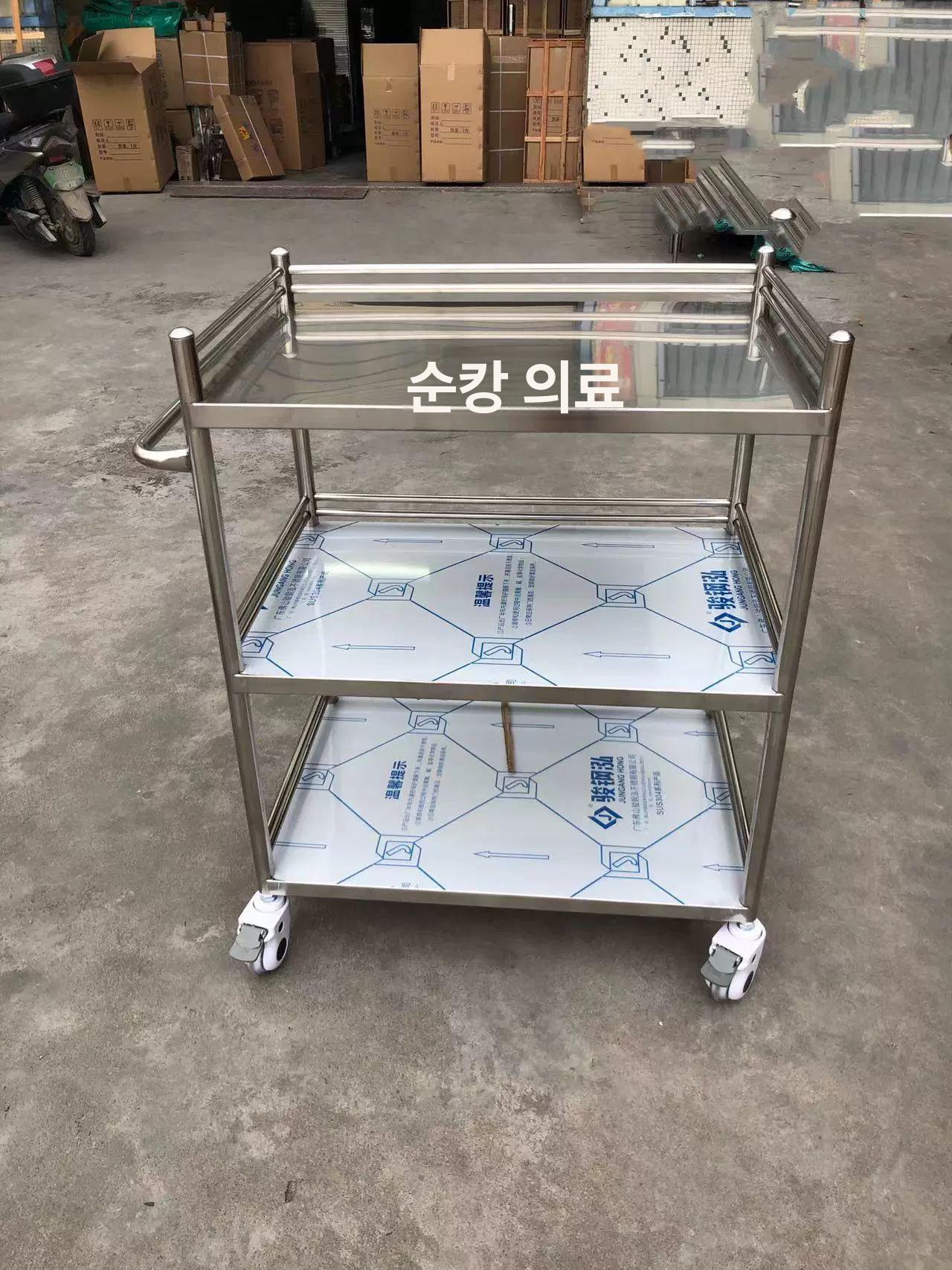 2단 스텐카트 트롤리 업소용 스테인레스 서빙카 병원 드레싱카 선반 왜건 대형 두꺼운 430 500x400x860 - 상세 이미지 3