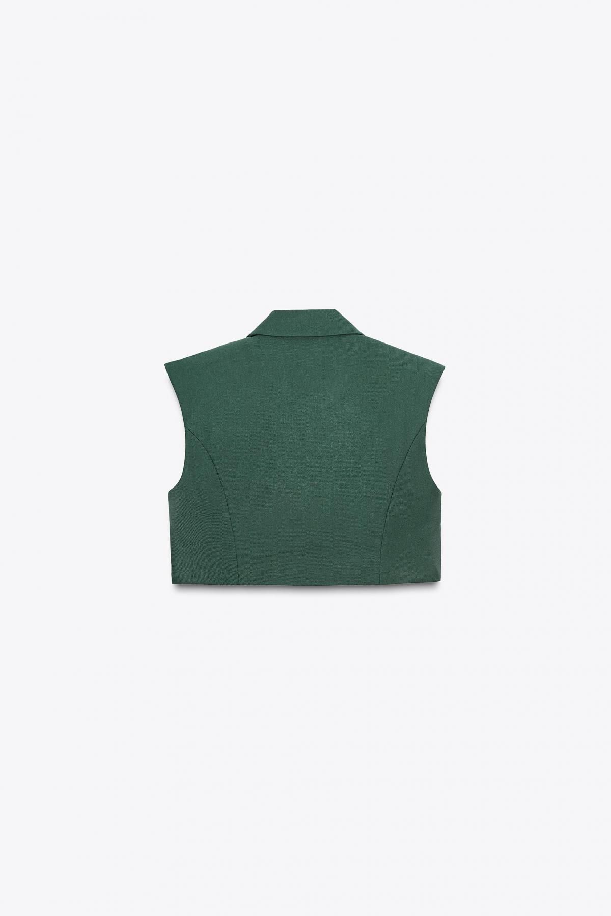 자라 테일러드 라펠 칼라 플랩 포켓 크롭 베스트 2753/533 DARK GREEN - 상세 이미지 5