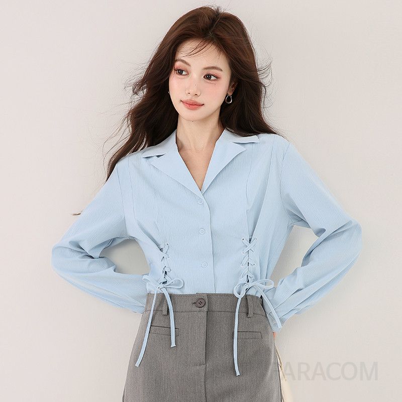 여성 긴팔 셔츠 가을 슬림핏 스타일 캐주얼 코튼 소재 편안한 착용감 블루 컬러 시크한 디자인 모던한 매력 - 상세 이미지 4