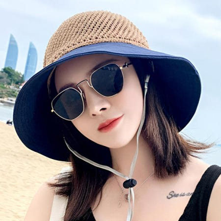 배색 라피아 햇 오버핏 벙거지 여름 버킷햇 밀짚 모자 해변 해수욕 선 채모 액세서리