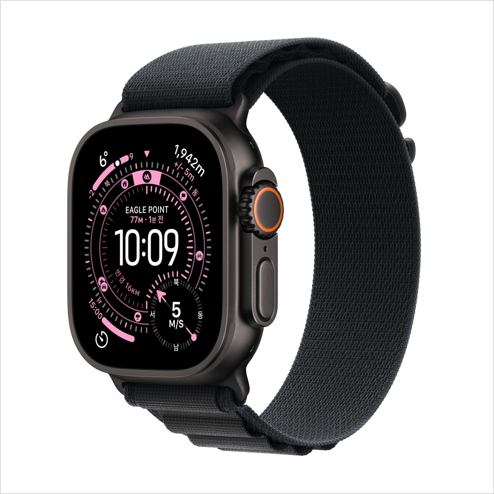 애플 애플워치 울트라 3 셀룰러 블랙 티타늄, 49mm, 블랙 알파인 루프 L - 상품 이미지