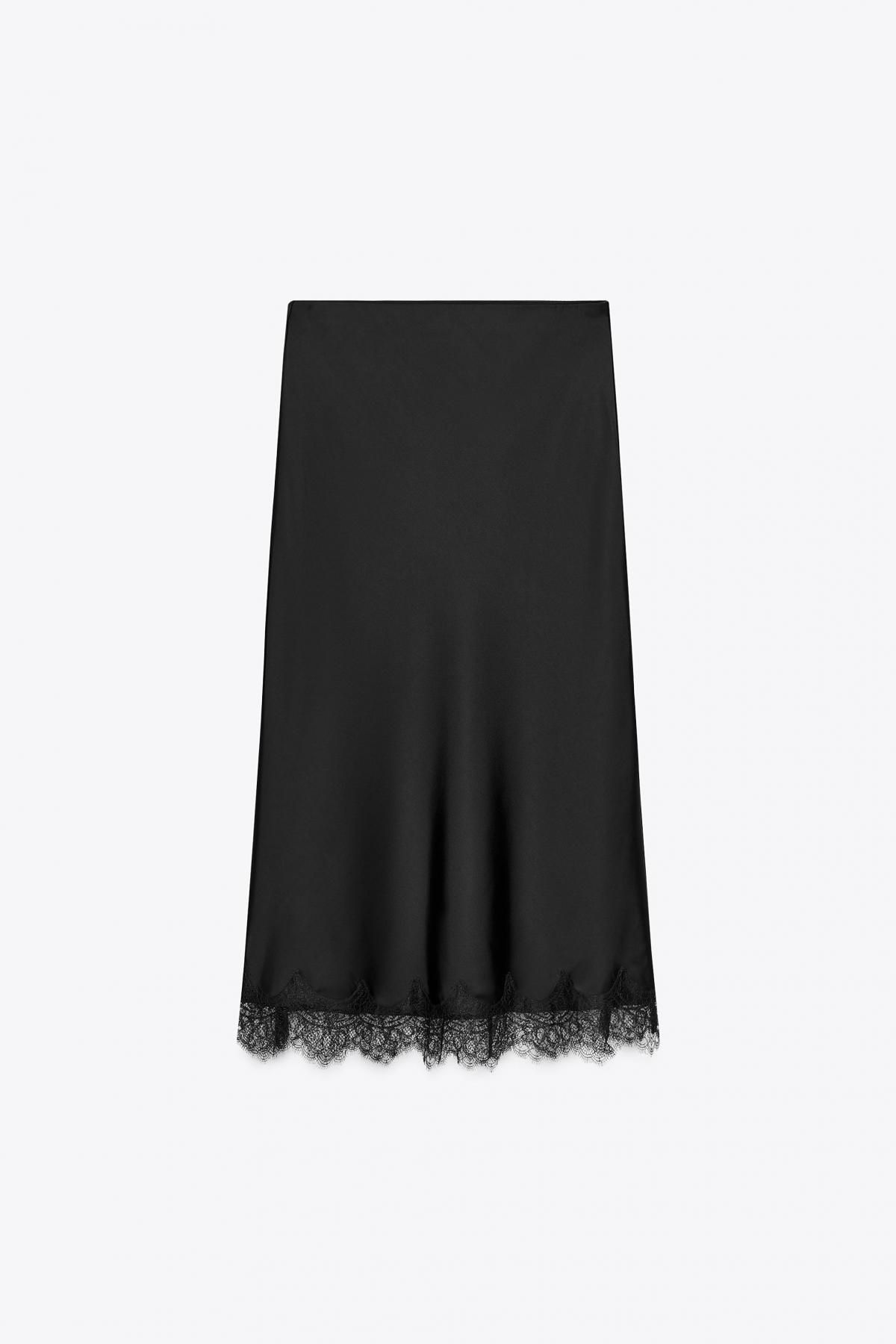 자라 레이스 테크니컬 새틴 미디 스커트 4391/538 BLACK - 메인 이미지