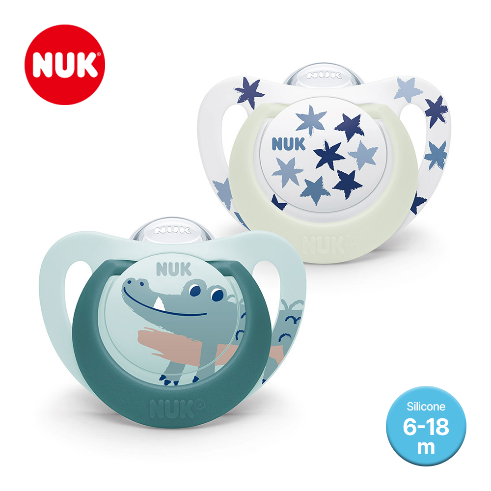 누크 스타 야광 쪽쪽이 2개입 보관케이스 포함 S2 (6-18개월), 청록