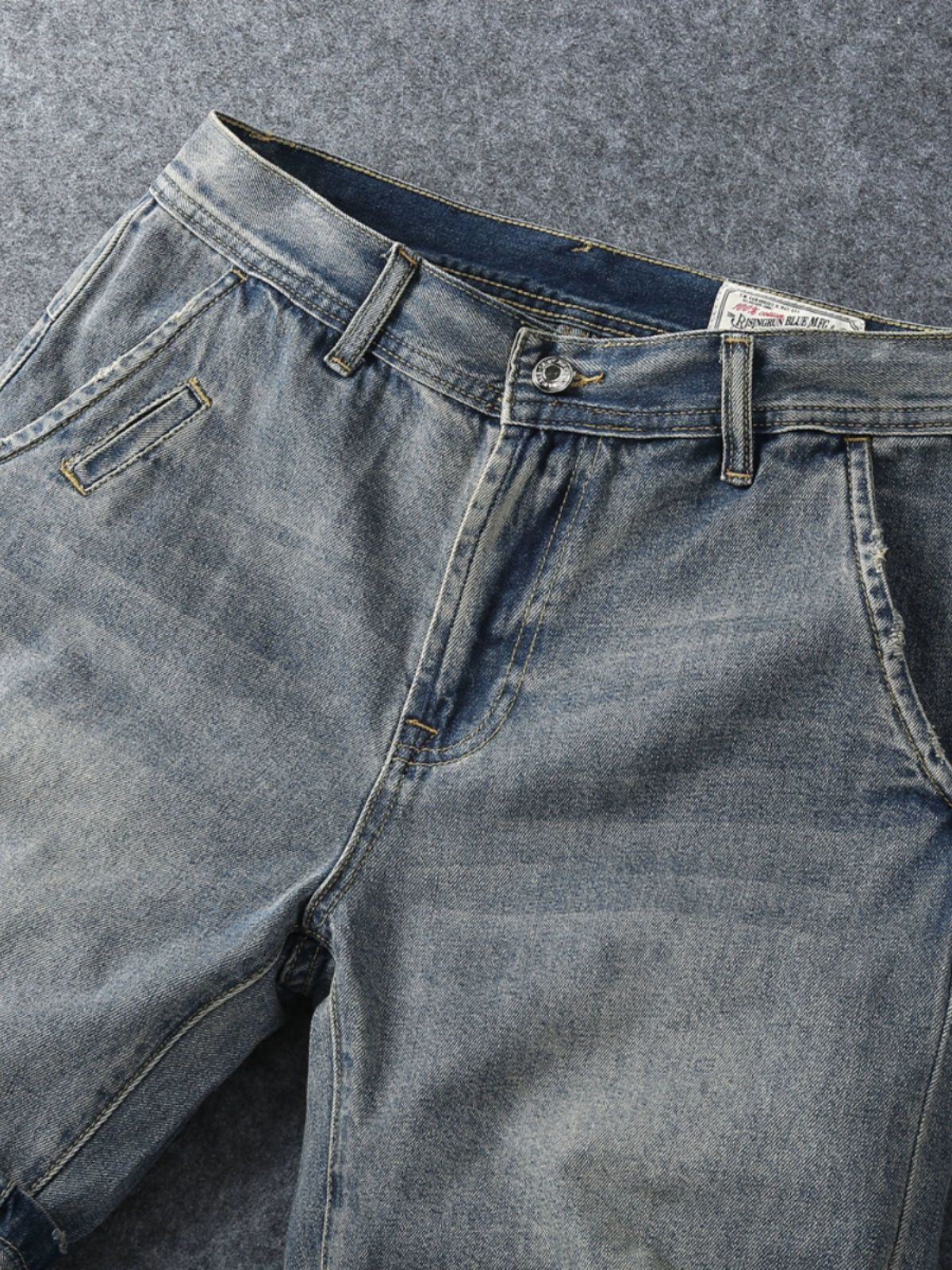 4부 청 반바지 연바지 진바지 팬츠 핀턱 히든밴딩 하이웨스트 숏팬츠 찢어진 여름 라이트블루 30 - 상세 이미지 3