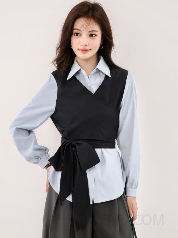 여성 가을 긴팔 블라우스 허리끈 스타일 루즈핏 셔츠 올매치 디자인 데일리 캐주얼 외출용 편안한 착용감 트렌디한 코디 아이템 - 상세 이미지 5