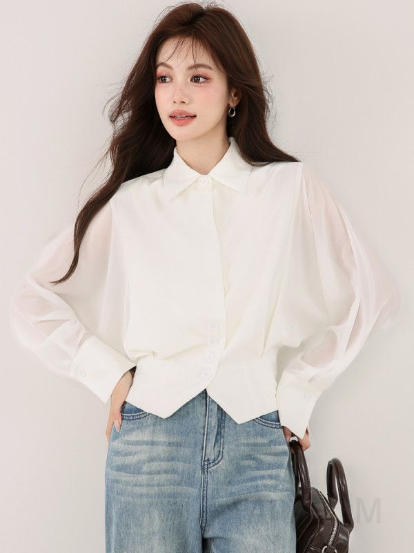 여성 프렌치 스티칭 셔츠 구김없는 긴팔 블라우스 하이엔드 디자인 배트 슬리브 스타일 데일리룩 가을 패션 - 상세 이미지 4