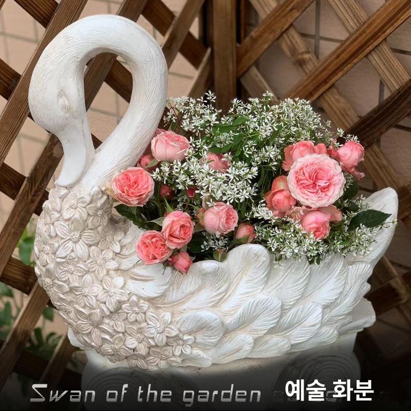 백조 화분 조경 유럽식 가드닝 동물 수경 화분 마당 옐로우 리프팅스완 옐로우 대형 - 상세 이미지 3