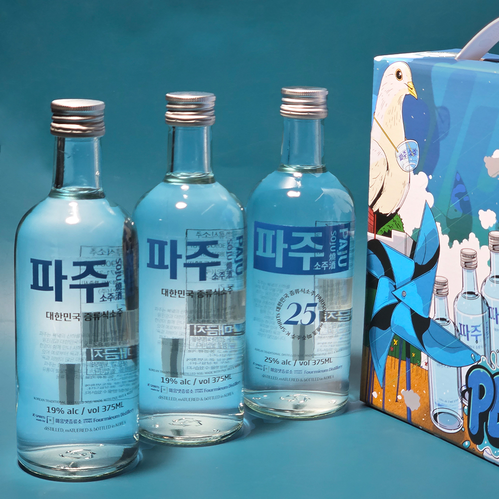 파주소주 선물세트 평화의 비둘기 에디션 4호 파주25(25%) 1병 + 파주(19%) 2병 375ml 증류식소주 3입 1박스 - 상세 이미지 3