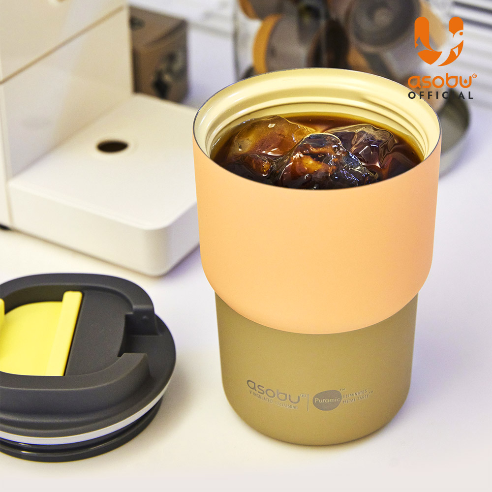 아소부 세라믹코팅 스텐 보온보냉 퓨라믹 텀블러 커피 익스프레스 파스텔 360ml, 파스텔피치 - 상세 이미지 2