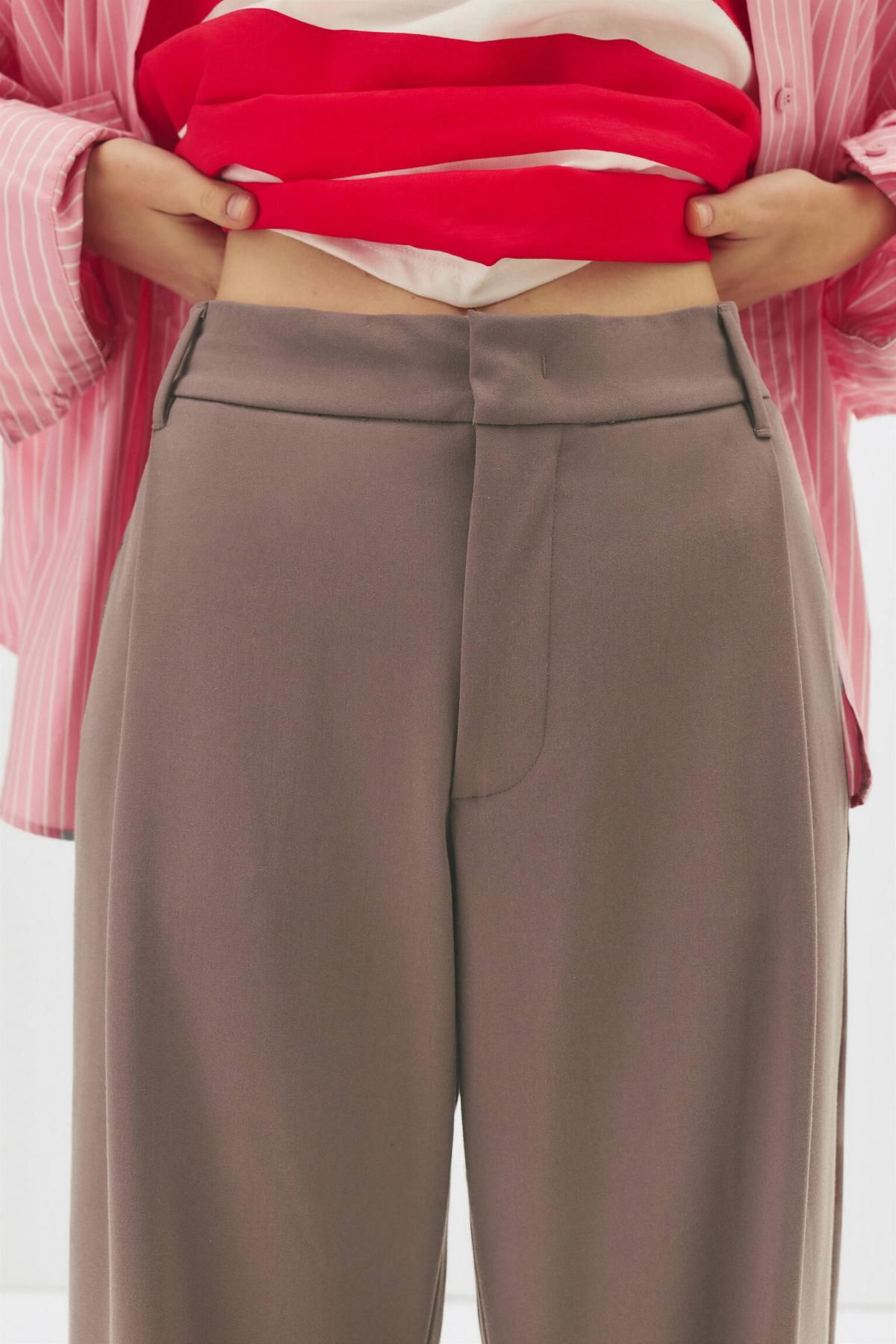 풀앤베어 플리츠 테일러드 와이드 팬츠 7675/350 BROWN - 상세 이미지 3