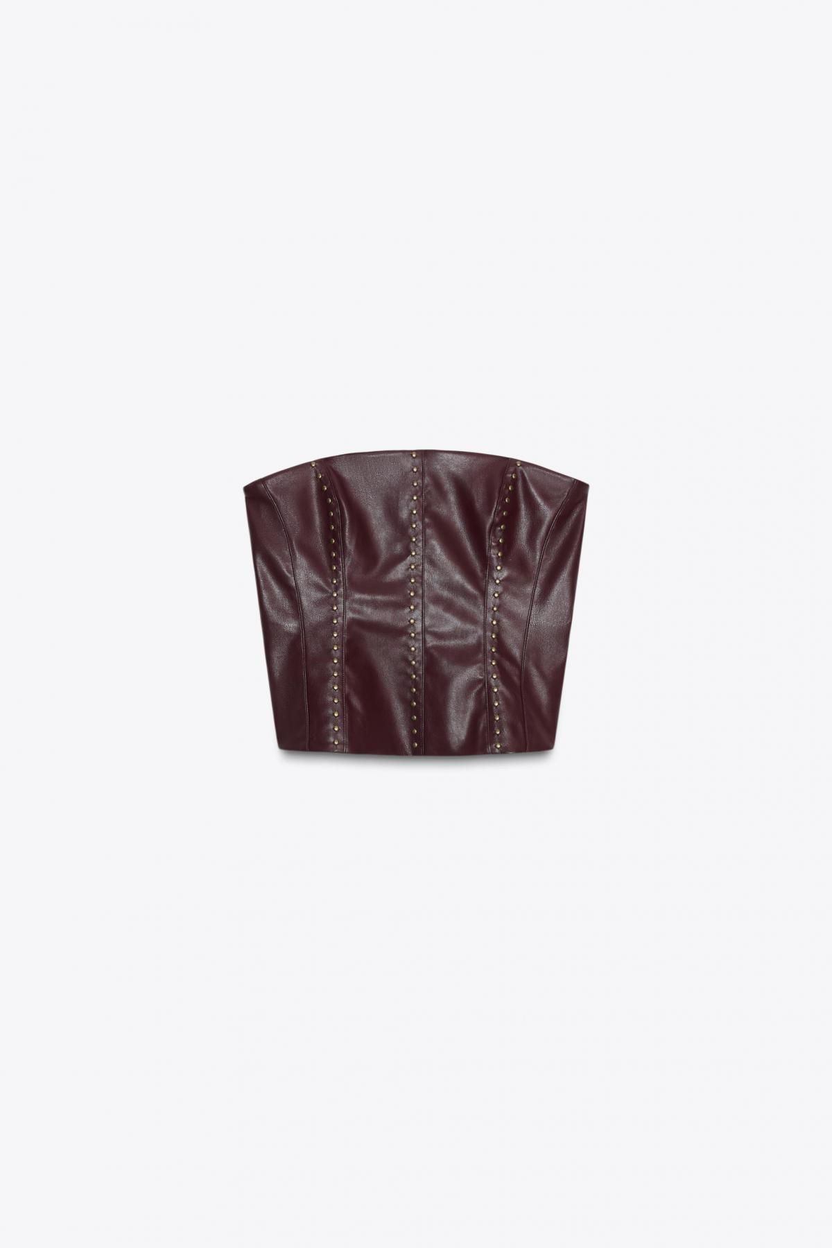 자라 테크니컬 스터드 페이크 레더 튜브탑 4813/828 BURGUNDY - 메인 이미지