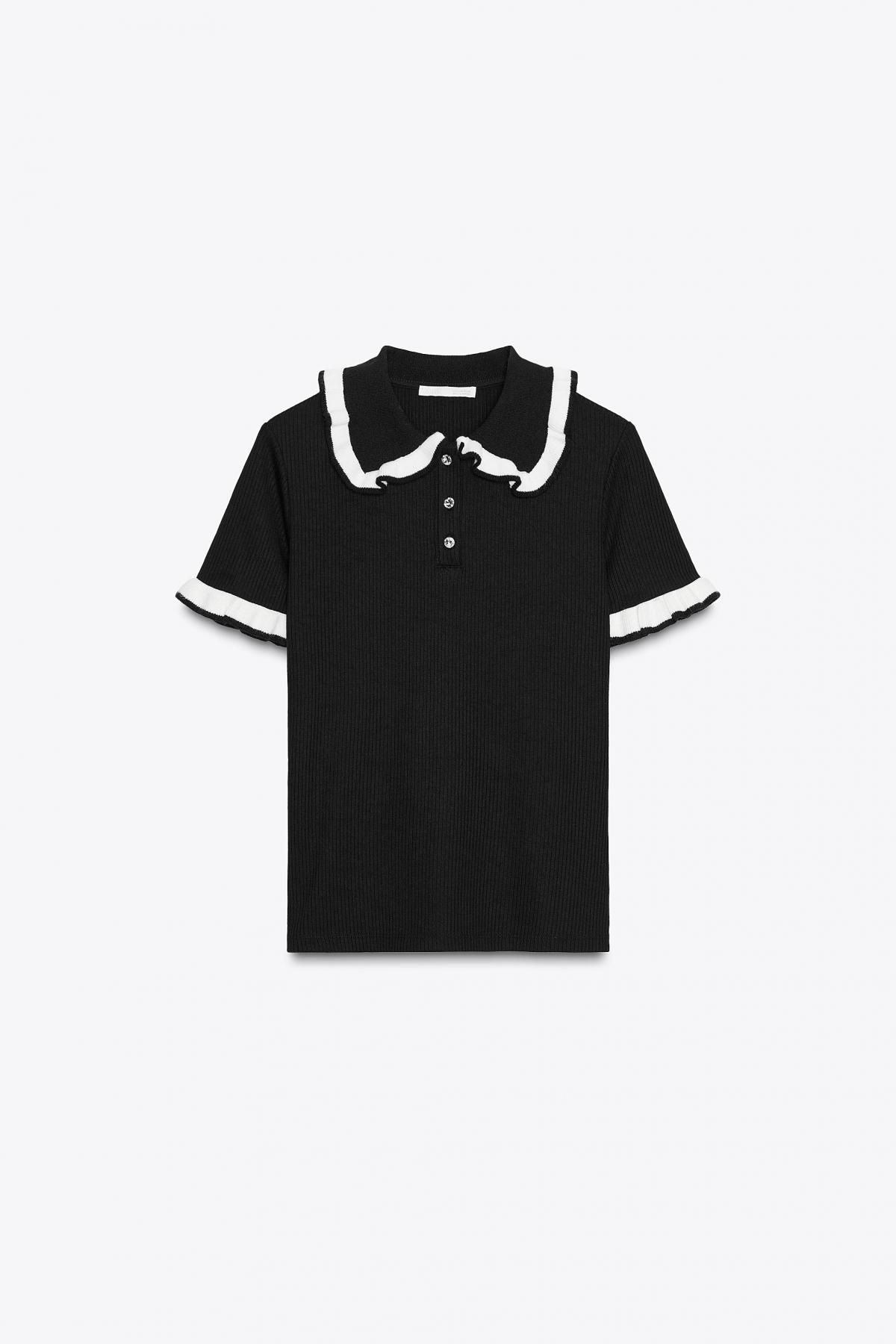 자라 블랙 프릴카라 쥬얼버튼 반팔 폴로 셔츠 1058/631 BLACK - 메인 이미지