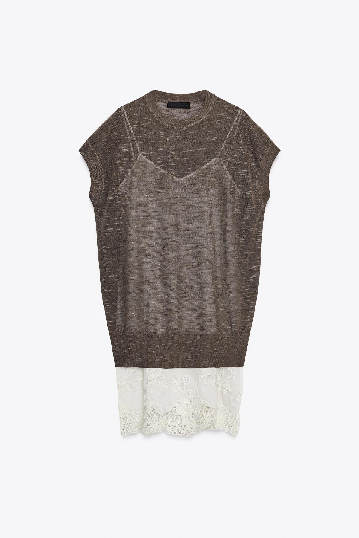 자라 레이어드 콤비 니트 미니 원피스 2756/135 BROWN / TAUPE - 메인 이미지