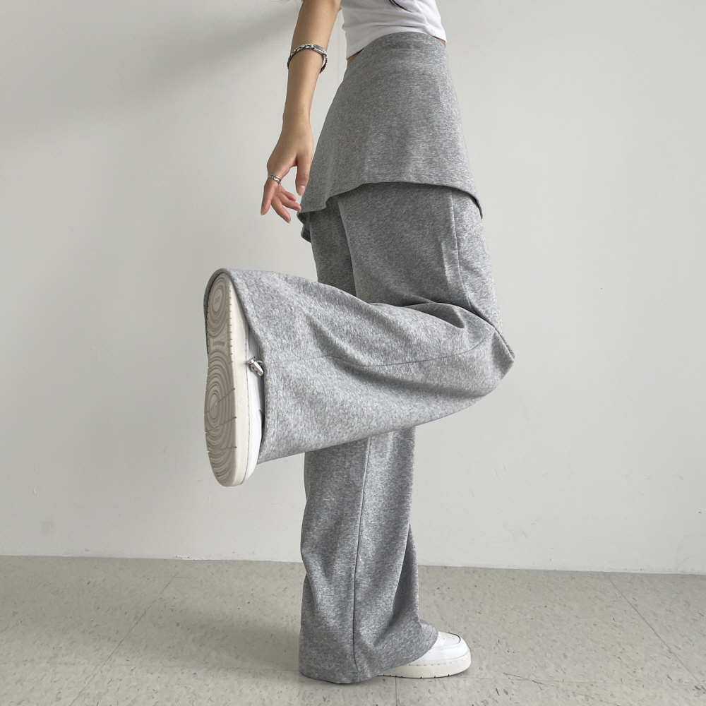 레이어드 치마바지 랩스커트팬츠 스트링조거 밴딩 와이드 트레이닝팬츠 여성 통바지 트레일랩 - 상세 이미지 4