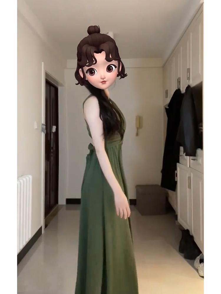 연주드레스 이브닝 홀터넥 돌잔치 피로연 의상 원피스 셀프 연주 롱드레스 무대 연주회 그린 드레스 S - 상세 이미지 3